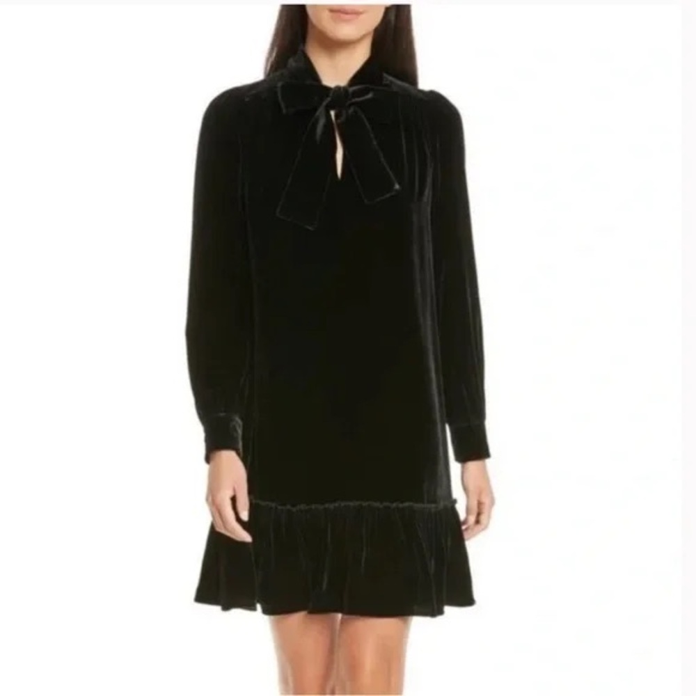 Kate Spade Velvet Bow Tie Neck Ruffle Dress Size Med